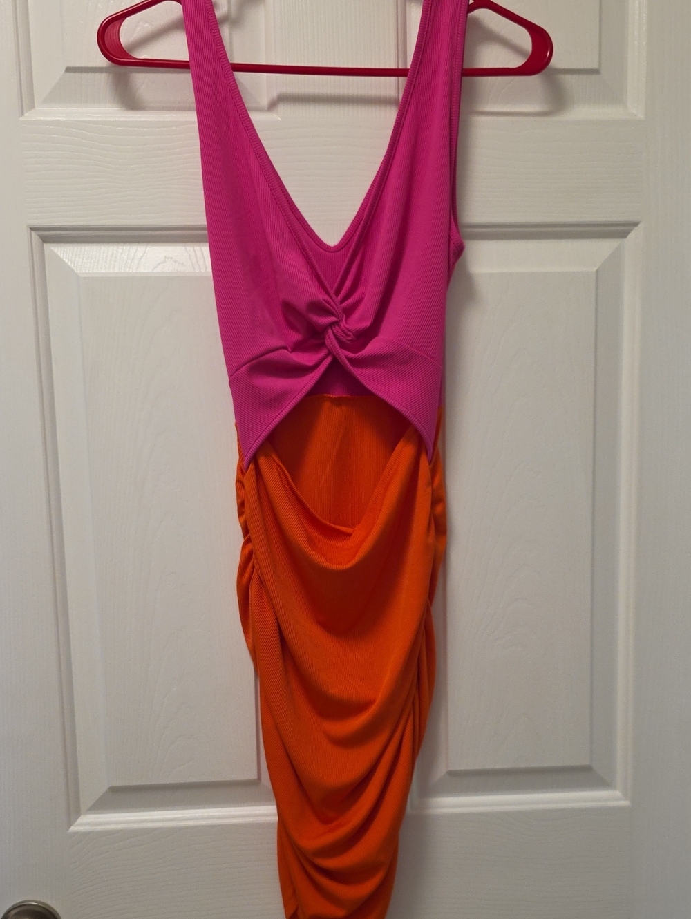SHEIN Hot Pink and Orange Twist-Detail Mini Dress